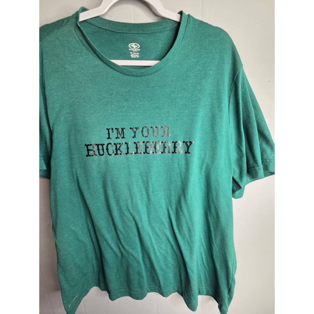 Athletic Work Mens XL Im Your Huckleberry Graphic T-Shirt Heathe Green Tombstone